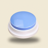 WordyPaws talking button in Macaron Blue on a cream studio background